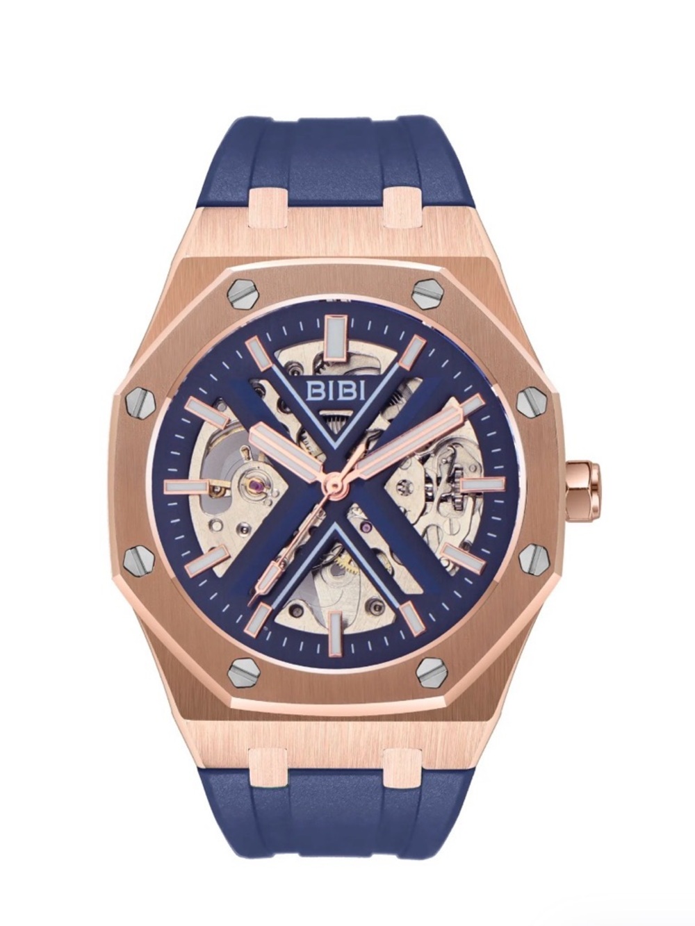 BiBi Rose Gold & Navy Skeleton Dial Watch